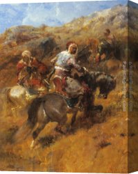 Arabs I Cemetery Canvas Paintings - Arab Warriors On A Hillside by Adolf Schreyer