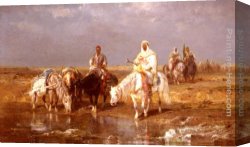Horse Canvas Paintings - Arabs Watering Their Horses by Adolf Schreyer
