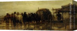 Horse Canvas Paintings - Hitching Horses by Adolf Schreyer