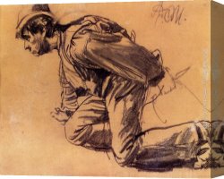 Adolph Canvas Paintings - Study Of  A Laboror by Adolph von Menzel