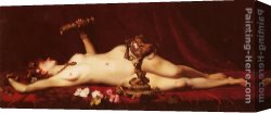 Lesrel Canvas Paintings - Bacchante Enivree by Adolphe Alexandre Lesrel