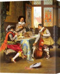 Musical Instruments Canvas Paintings - The Musical Trio by Adolphe Alexandre Lesrel