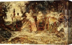 Adolphe Canvas Paintings - At The Well by Adolphe Monticelli