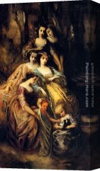 Adolphe Canvas Paintings - Empress Eugenie And Her Attendants by Adolphe Monticelli