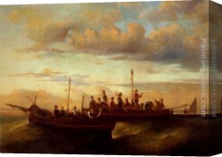 Fishing Boats at Dusk Canvas Paintings - Italian Fishing Vessels at Dusk by Adolphe Monticelli