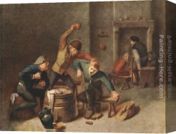 Peasant Canvas Paintings - Brawling Peasants by Adriaen Brouwer