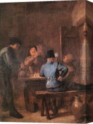 Adriaen Canvas Paintings - In the Tavern by Adriaen Brouwer