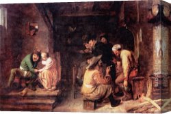 Adriaen Canvas Paintings - Tavern Scene by Adriaen Brouwer