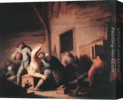 Peasant Canvas Paintings - Carousing Peasants in a Tavern by Adriaen van Ostade