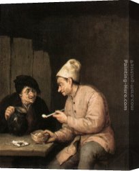 Adriaen Canvas Paintings - Piping and Drinking in the Tavern by Adriaen van Ostade