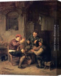 Peasant Canvas Paintings - Three Peasants at an Inn by Adriaen van Ostade