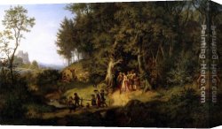 Ludwig Canvas Paintings - Bridal Procession in a Spring Landscape by Adrian Ludwig Richter