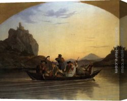 Ludwig Canvas Paintings - Crossing the Elbe at Aussig by Adrian Ludwig Richter