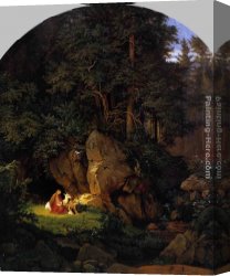 Ludwig Canvas Paintings - Genoveva in the Forest Seclusion by Adrian Ludwig Richter