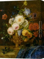 Flower of Life Canvas Paintings - A Still Life with Flowers in a Golden Vase by Adriana-Johanna Haanen