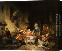 Ferdinand Canvas Paintings - The Village School by Adrien Ferdinand De Braekeleer