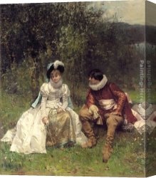 A Classical Courtship Canvas Paintings - The Courtship by Adrien Moreau