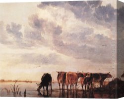 Cows Canvas Paintings - Cows in a River by Aelbert Cuyp