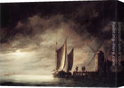 Sydney Harbour Canvas Paintings - Dordrecht Harbour by Moonlight by Aelbert Cuyp
