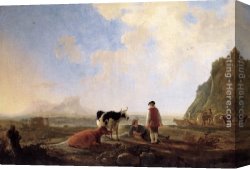Cows Canvas Paintings - Herdsmen with Cows by Aelbert Cuyp