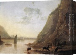 Cows Canvas Paintings - River-bank with Cows by Aelbert Cuyp