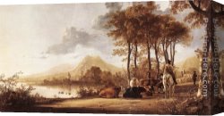 Lord Rivers' Roan Mare in a Landscape Canvas Paintings - River Landscape by Aelbert Cuyp