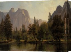 Yosemite Canvas Paintings - Cathedral Rocks, Yosemite Valley by Albert Bierstadt
