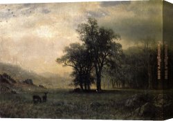 Landscape Canvas Paintings - Deer in a Landscape by Albert Bierstadt