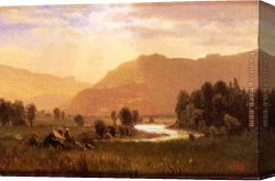 Lord Rivers' Roan Mare in a Landscape Canvas Paintings - Figures in a Hudson River Landscape by Albert Bierstadt