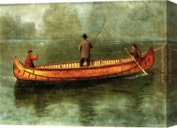 Albert Bierstadt Canvas Paintings - Fishing from a Canoe by Albert Bierstadt