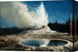 Yosemite Valley Yellowstone Park Canvas Paintings - Geyser, Yellowstone Park by Albert Bierstadt