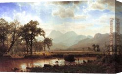 A Goat in a Meadow Canvas Paintings - Haying, Conway Meadows by Albert Bierstadt