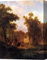 Village Canvas Paintings - Indian Encampment, Shoshone Village by Albert Bierstadt