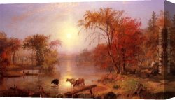 Sunny Morning on The Hudson River Canvas Paintings - Indian Summer, Hudson River by Albert Bierstadt