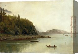 Fishing Canvas Paintings - Indians Fishing by Albert Bierstadt