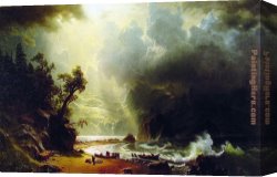 Rocky Coast Canvas Paintings - Puget Sound on the Pacific Coast by Albert Bierstadt