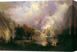 Rocky Canvas Paintings - Rocky Mountain Landscape by Albert Bierstadt