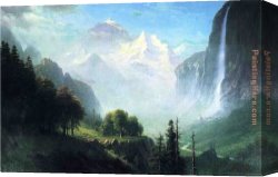 Fall Canvas Paintings - Staubbach Falls Near Lauterbrunnen Switzerland by Albert Bierstadt