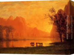 Yosemite Canvas Paintings - Sundown at Yosemite by Albert Bierstadt