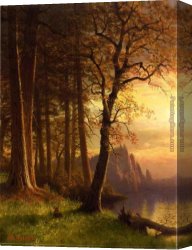 Yosemite Canvas Paintings - Sunset in California, Yosemite by Albert Bierstadt