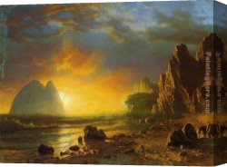 Rocky Coast Canvas Paintings - Sunset on the Coast by Albert Bierstadt
