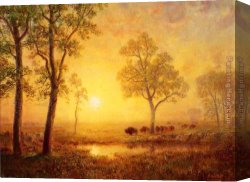 Mountain Canvas Paintings - Sunset on the Mountain by Albert Bierstadt