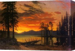 River, Canvas Paintings - Sunset over the River by Albert Bierstadt
