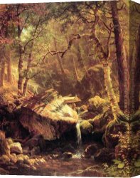 Highland Cattle Grazing by a Mountain Stream Canvas Paintings - The Mountain Brook by Albert Bierstadt