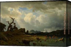 Rocky Coast Canvas Paintings - Thunderstorm In The Rocky Mountains by Albert Bierstadt