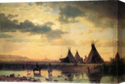Village Canvas Paintings - View of Chimney Rock, Ogalillalh Sioux Village in Foreground by Albert Bierstadt