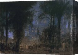 Salisbury Close Canvas Paintings - The Evening Service, Salisbury by Albert Goodwin