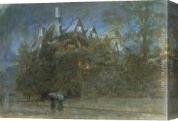 Entrance Canvas Paintings - View from the Entrance to Meadow Building, Christchurch College, Oxford by Albert Goodwin