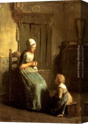 Lessons Canvas Paintings - The Knitting Lesson by Albert Neuhuys