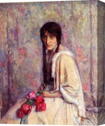 Waterhouse Gather Flower Girls Canvas Paintings - A Girl Holding Flowers by Albert Roelofs